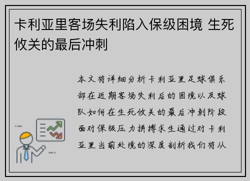 卡利亚里客场失利陷入保级困境 生死攸关的最后冲刺