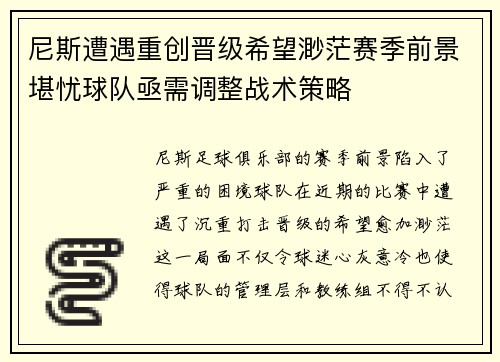 尼斯遭遇重创晋级希望渺茫赛季前景堪忧球队亟需调整战术策略