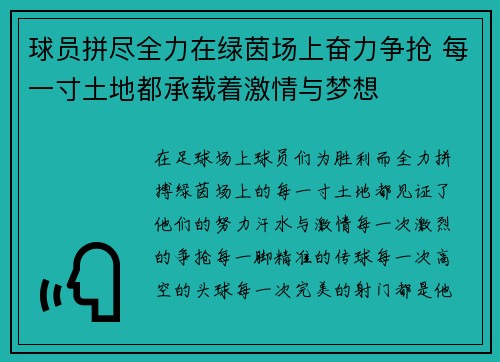 球员拼尽全力在绿茵场上奋力争抢 每一寸土地都承载着激情与梦想